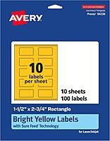 Avery Printable Rectangle Labels, Sure Feed Technology, 1-1/2" x 2-3/4", Bright Yellow, Print-to-The-Edge, Laser/Inkjet