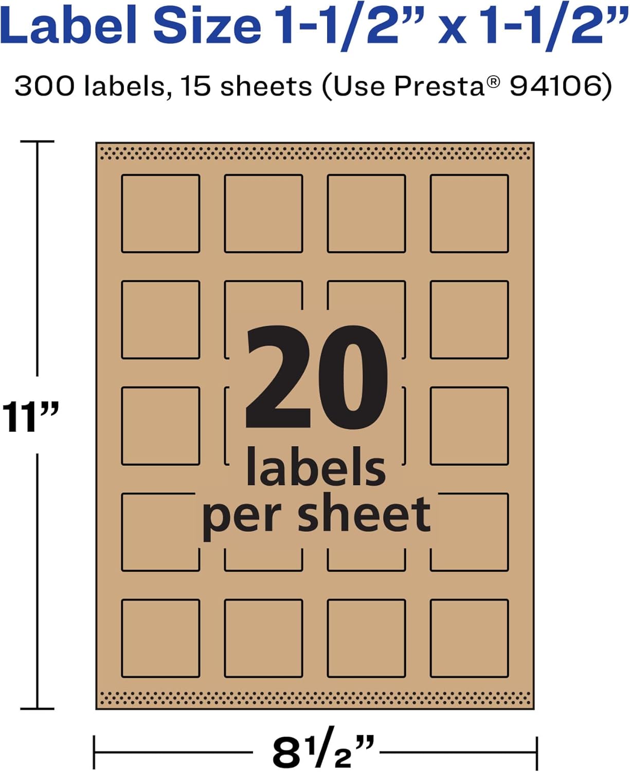 Avery Kraft Brown Square Labels, Sure Feed Technology, 1.5" x 1.5", 300 Kraft Brown Labels, Print-to-The-Edge