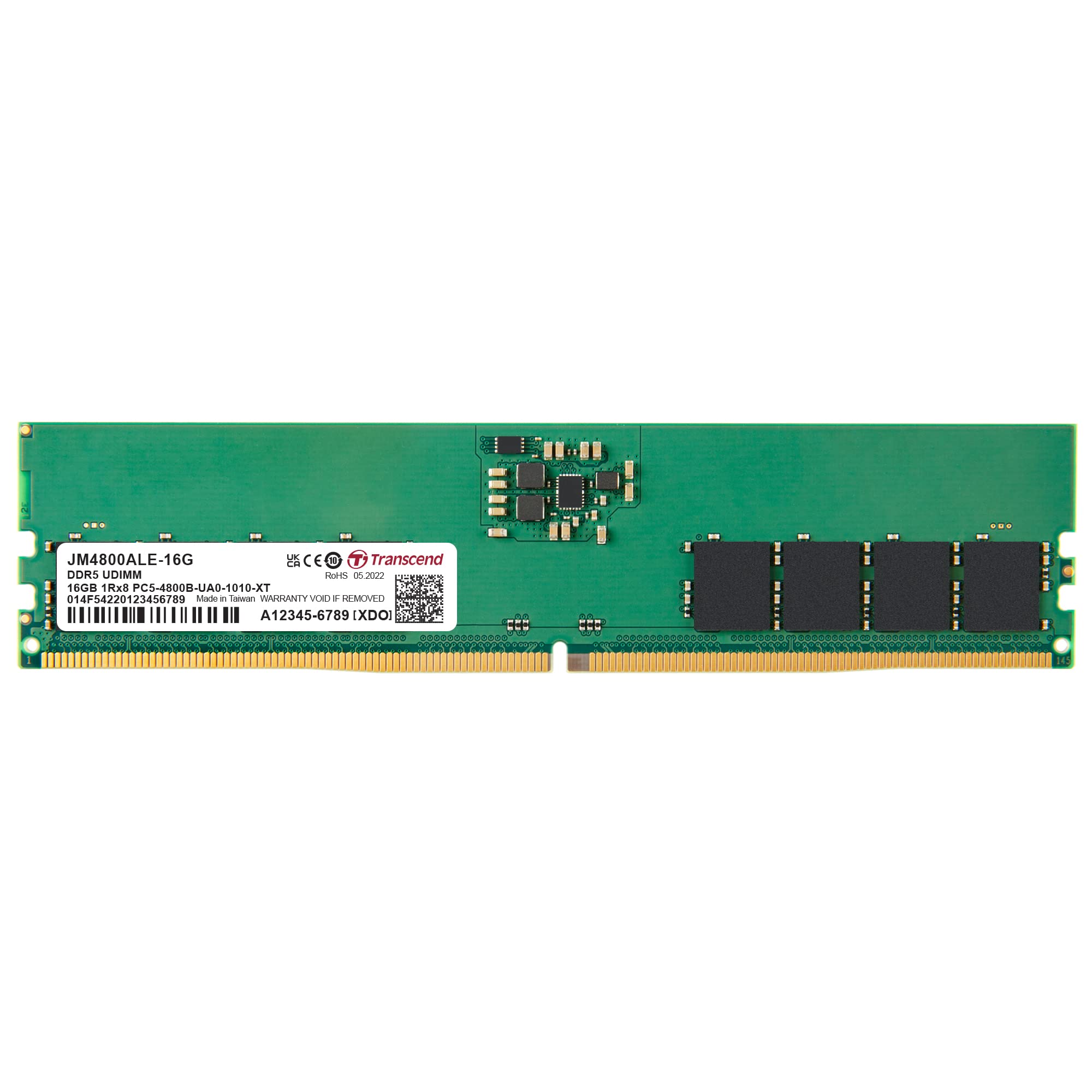 TRANSCEND 16GB DDR5 UDIMM Desktop RAM Module, On-die ECC, 288-pin, 1.1V