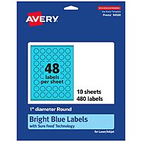 Avery Printable Round Labels, Sure Feed Technology, 1" Diameter, Bright Blue, Print-to-The-Edge, Laser/Inkjet