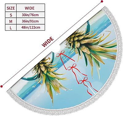 Beach Two Pineapples Sea Printed Christmas Tree Skirt 36 Inch - Thick Xmas Tree Skirt with Tassel for Indoor Outdoor Xmas