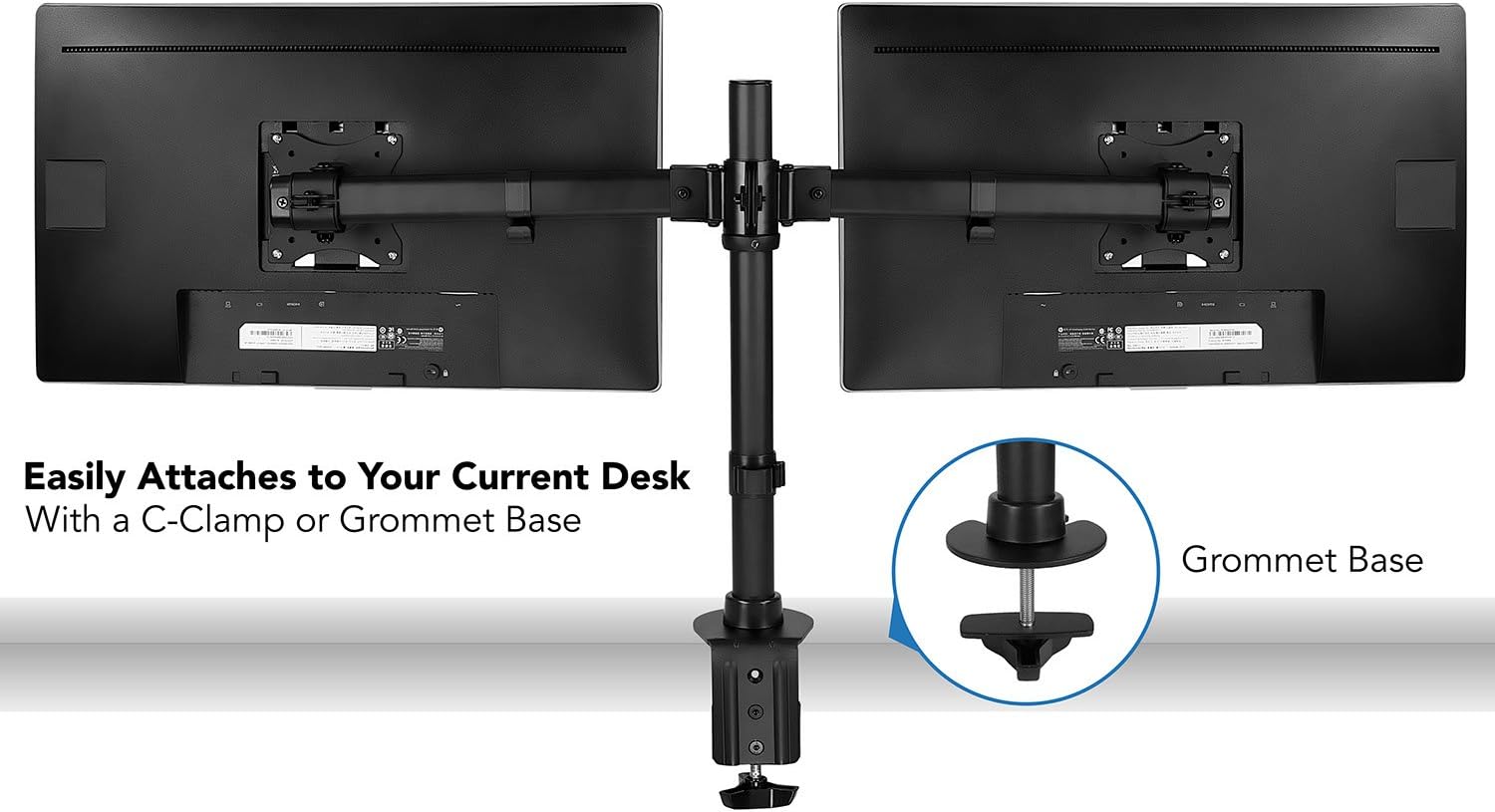 Mount-It! Dual Monitor Mount | Double Monitor Desk Stand Arm | Fits 2 Computer Screens 17 19 20 21 22 24 27 Inch | Two VESA