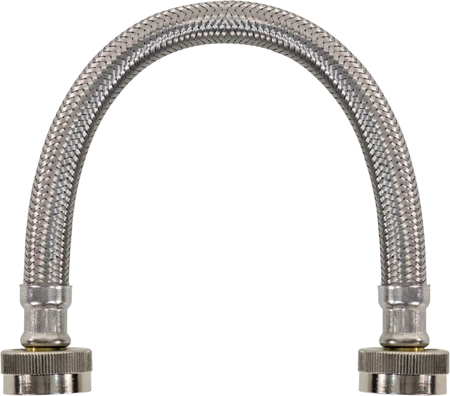 Certified Appliance Accessories Braided Stainless Steel Water-Inlet Hose, Female to Female - 12in - Silver