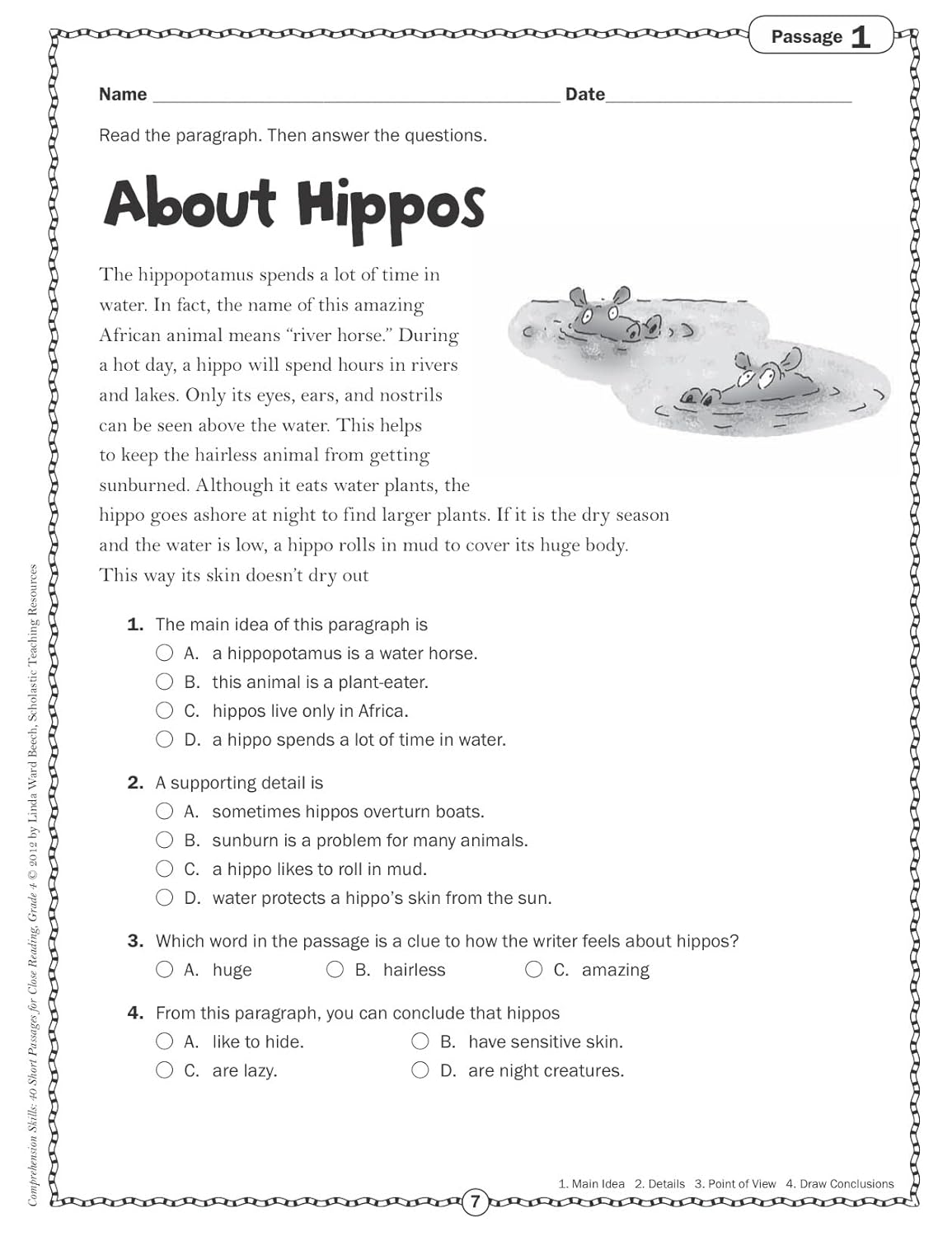 Scholastic Comprehension Skills: 40 Short Passages For Close Reading, Grade 4