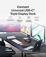Belkin 15-in-1 Universal Triple Display DisplayLink Docking Station Hub w/ 3 HDMI Ports, 2 DisplayPorts for Triple 4K Display w/ 85W PD, Gigabit Ethernet, 3.5mm Mic/Speaker, 1 USB-C, & 5 USB-A Ports