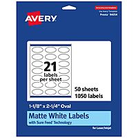 Avery Matte White Oval Labels, Sure Feed Technology, 1-1/8" x 2-1/4"