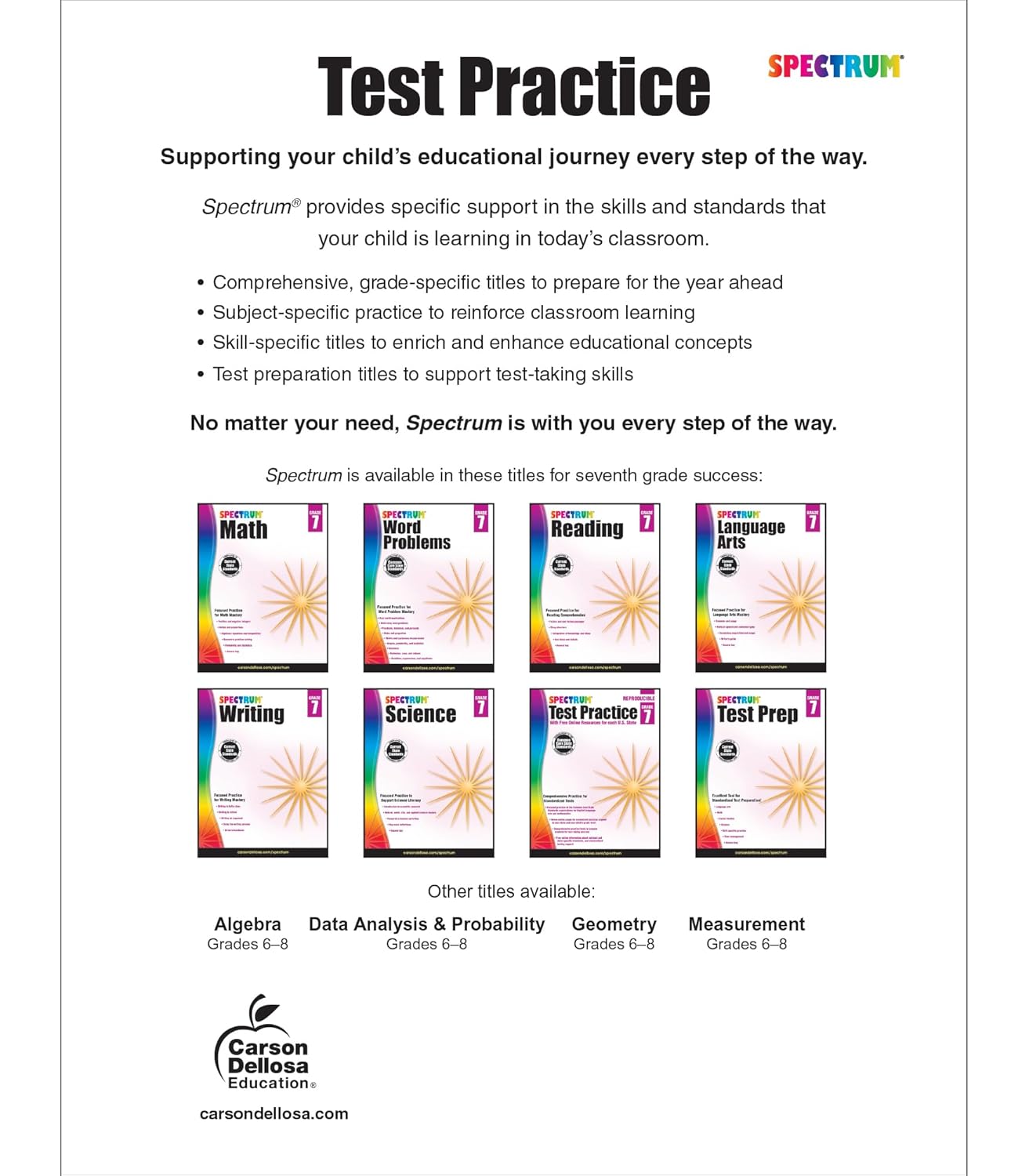 Spectrum 7th Grade Test Practice Workbooks All Subjects, Ages 12 to 13, Grade 7 Test Practice, Language Arts