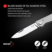 BÖKER PLUS® Atlas Backlock Clippoint - classic pocket folding knife with steel handle - D2 blade - Backlock knife in case