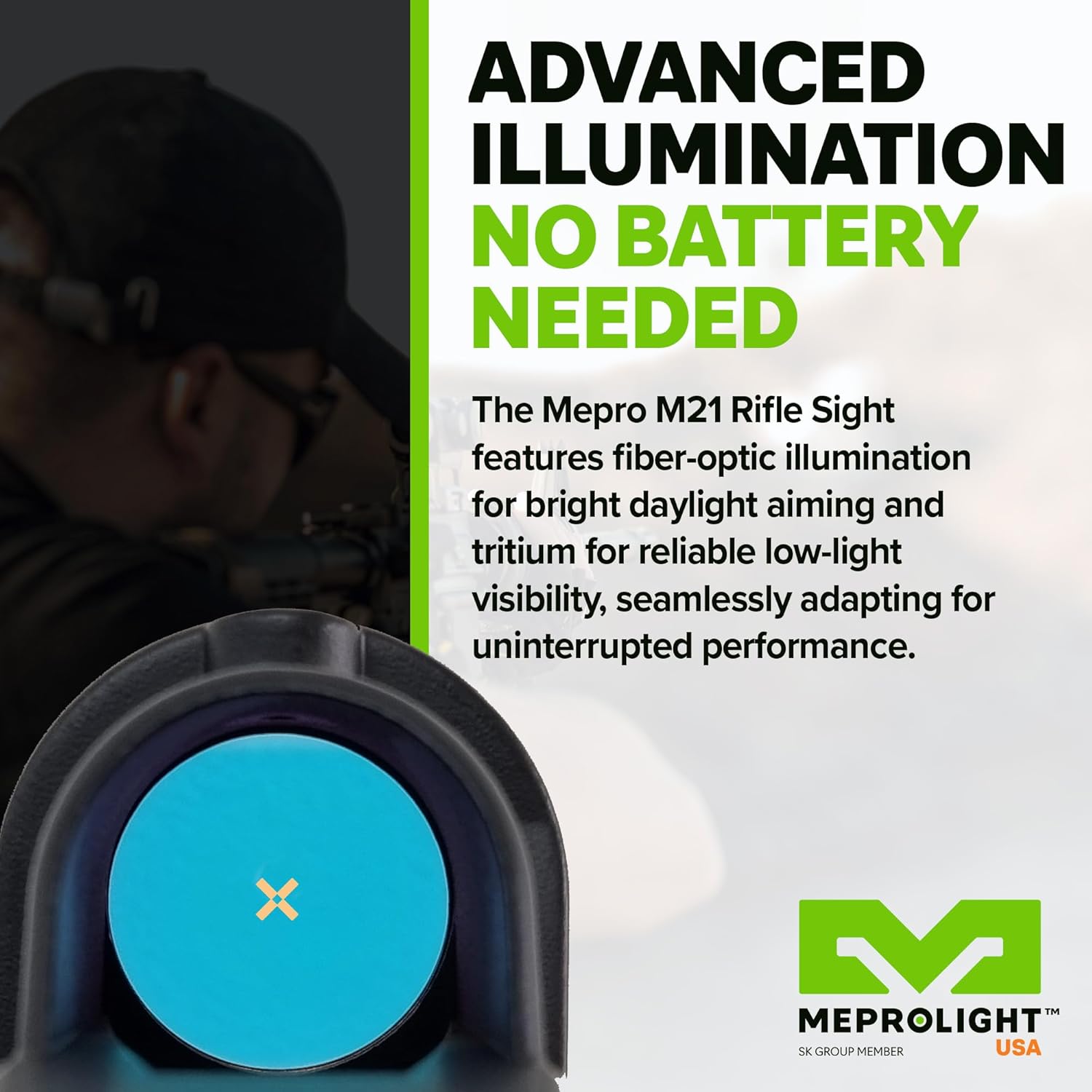 MEPROLIGHT Mepro M21 Self-Powered Day and Night Reflex Sight with Tritium and Fiber Optics