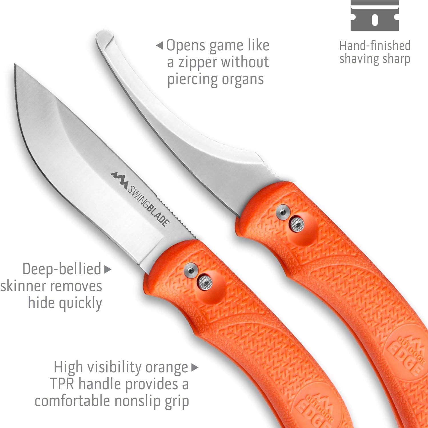 Outdoor Edge Swingblaze Double Blade Hunting Knife with Rotating Skinning & Gutting Blades, Nylon Sheath, (Blaze Orange