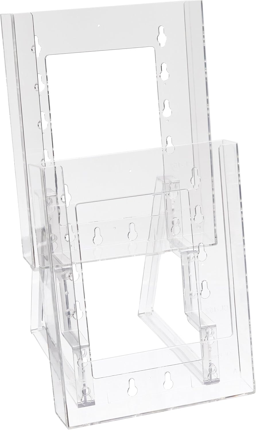 Azar Displays 3-Tier 15-Pocket Acrylic Trifold Brochure Counter Display, 9inH x 31-1/2inW x 5-1/4inD, Clear