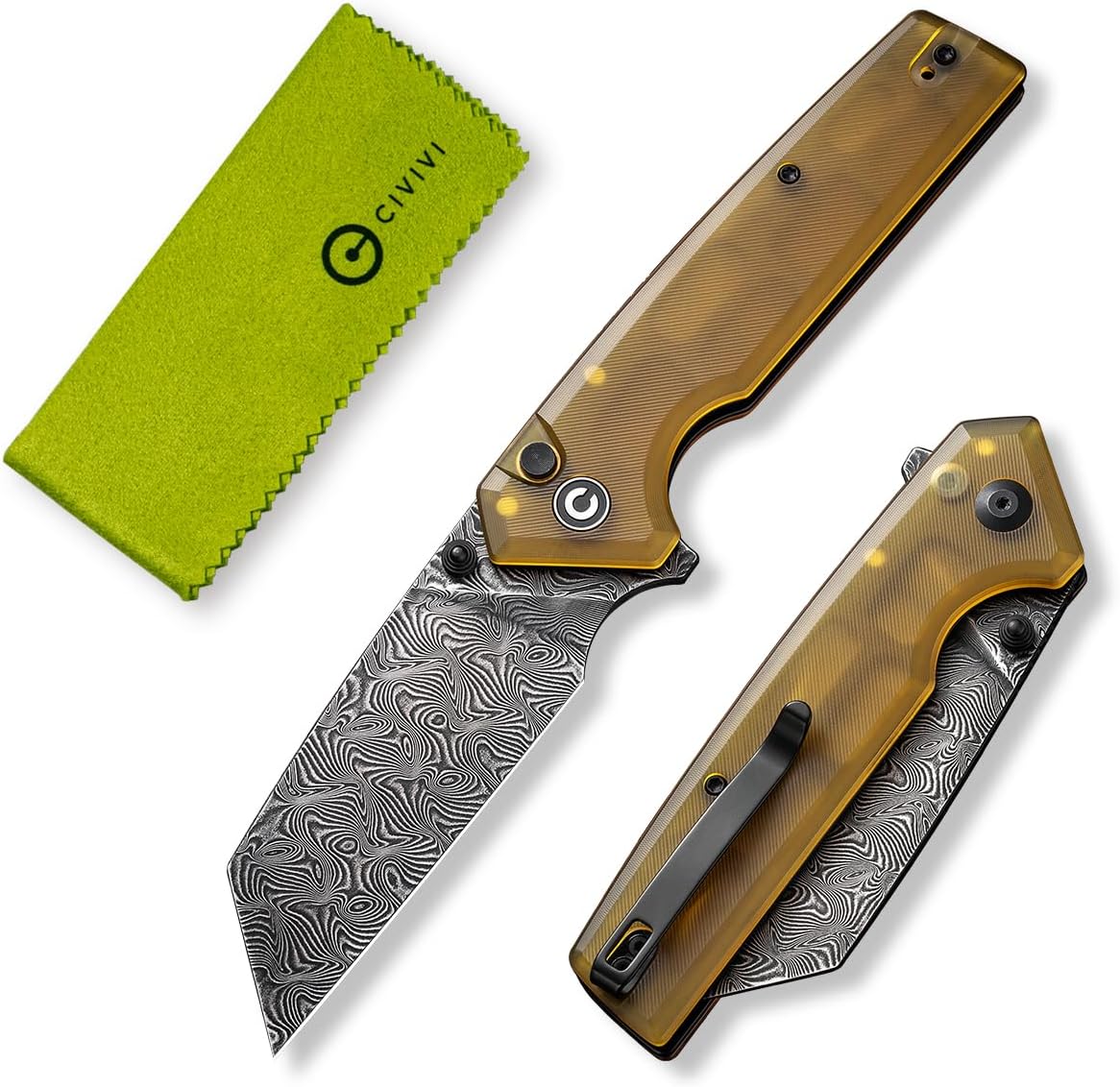 CIVIVI Amirite Pocket Knife, Folding Knife with 3.48" Damascus Modified Wharncliffe Blade Ultem Handle