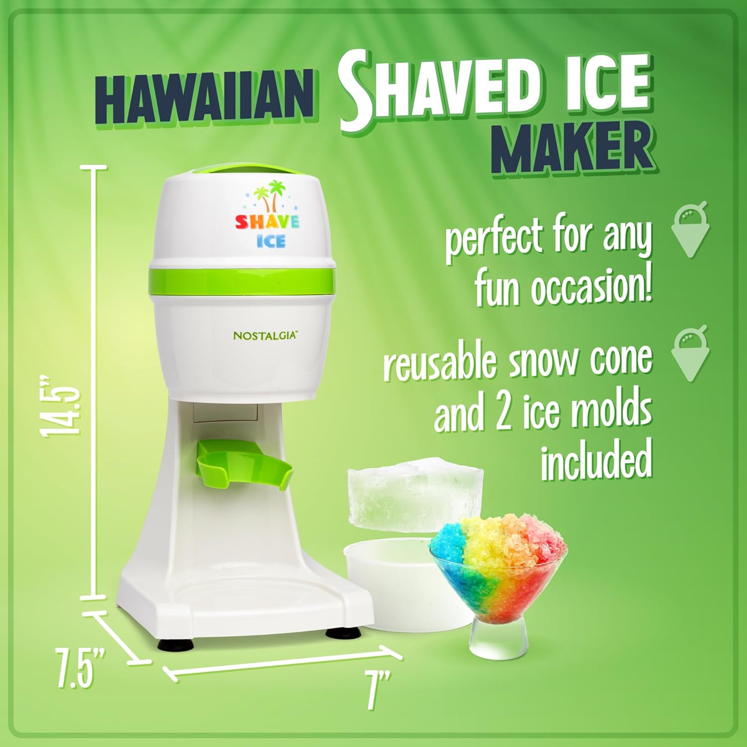 Nostalgia Electric Shave Maker Tabletop Snow Slushie Machine-2 Ice Mold Bowls & 1 Reusable Plastic Cone