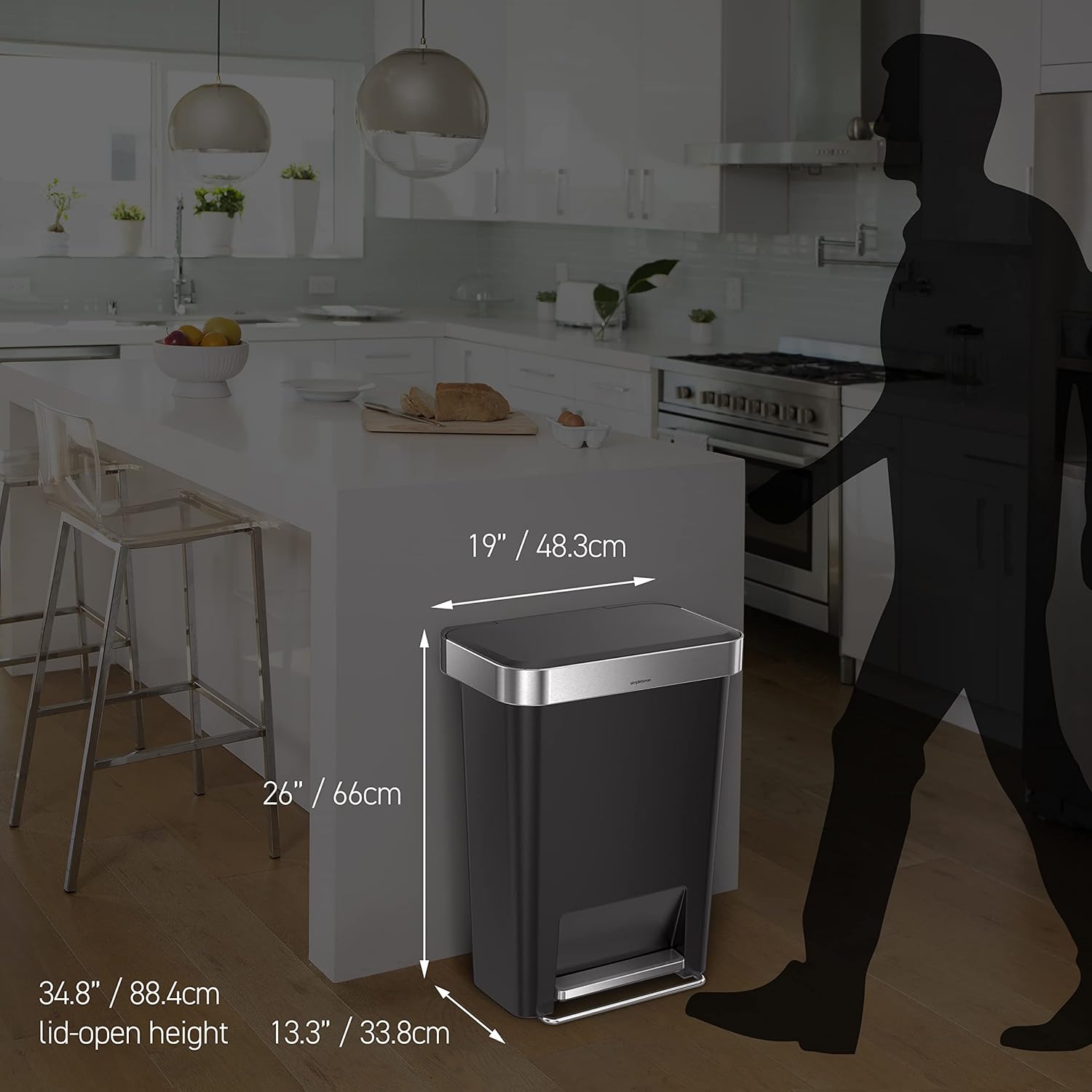 simplehuman Step Trash Can with LidShox, Steel Pedal & Liner Rim