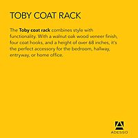 Adesso Toby Coat Rack, 68.25" T x 16.5" W x 16.5" D, Walnut