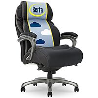 Serta Jackson Big and Tall Executive Home Office Chair with Smart Layers Technology, Wide Seat Cushion, Modern Comfy DeskChairs with Rolling Swivel Wheels, Bonded Leather, Black