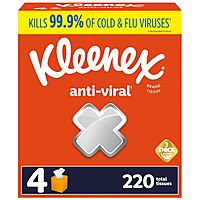 Kleenex Anti-Viral Facial Tissues, Classroom or Office Tissue, 4 Cube Boxes, 55 Tissues per Box, 3-Ply (220 Total Tissues) White 55 Count (Pack of 4)