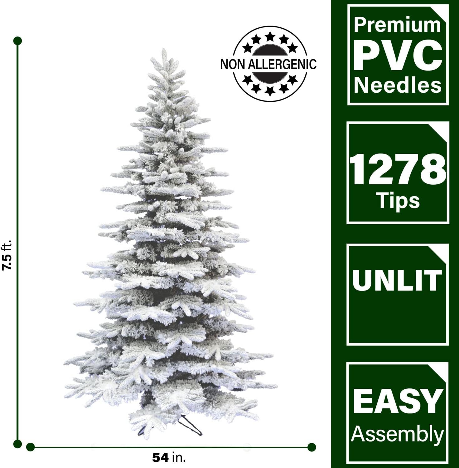 FRASER HILL FARM 7.5-Ft. Mountain Pine Flocked Artificial Christmas Tree