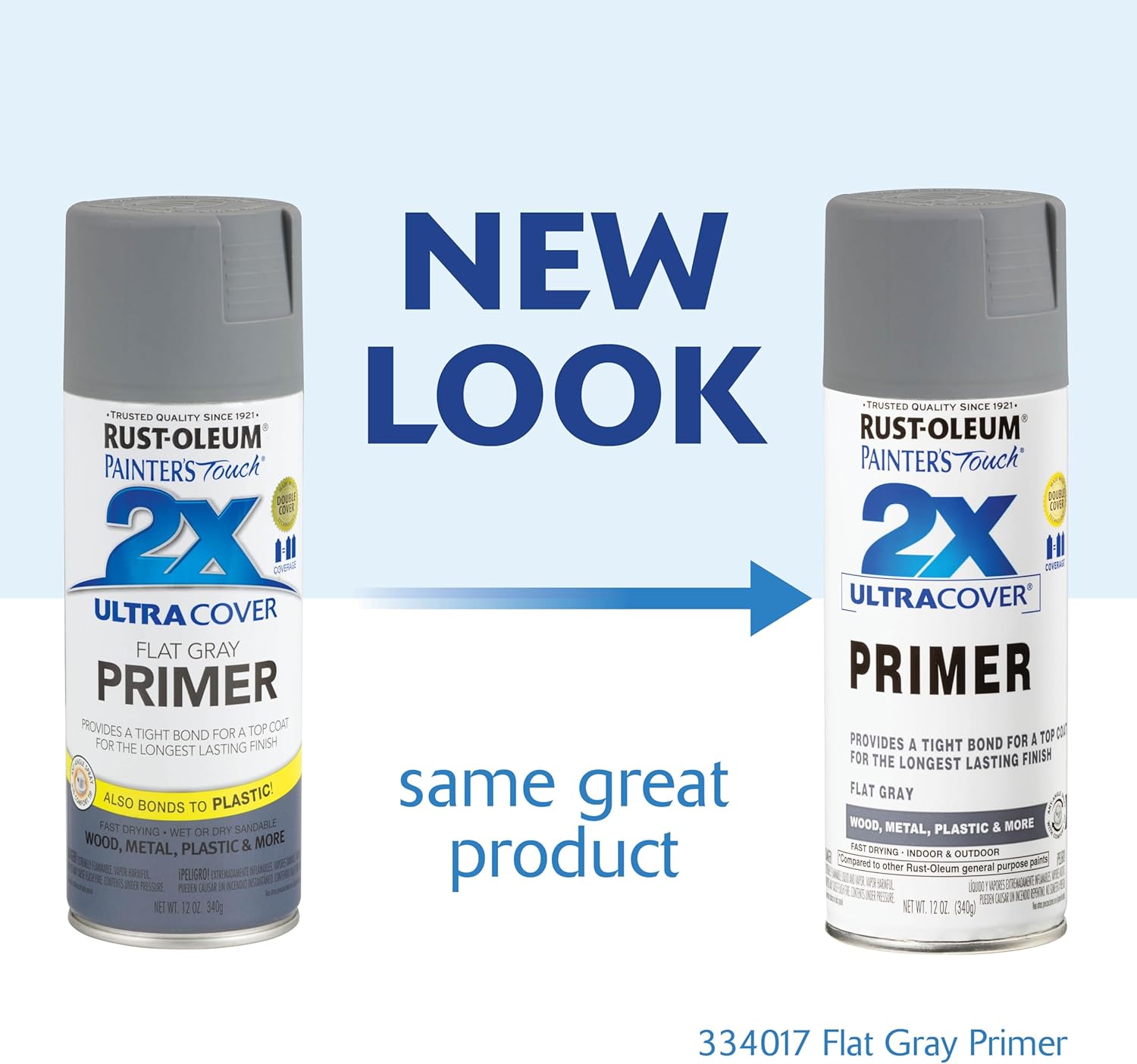 Rust-Oleum 334017 Painter's Touch 2X Ultra Cover Spray Primer, 12 oz, Flat Gray Flat Gray Primer 12 Ounce (Pack of 1) Cover