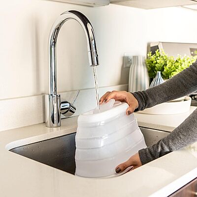 Crane x HALLS Collapsible Cool Mist Humidifier for Bedroom and Office, 1 Gallon Portable Humidifier for Travel and Easy Storage, Blue and White