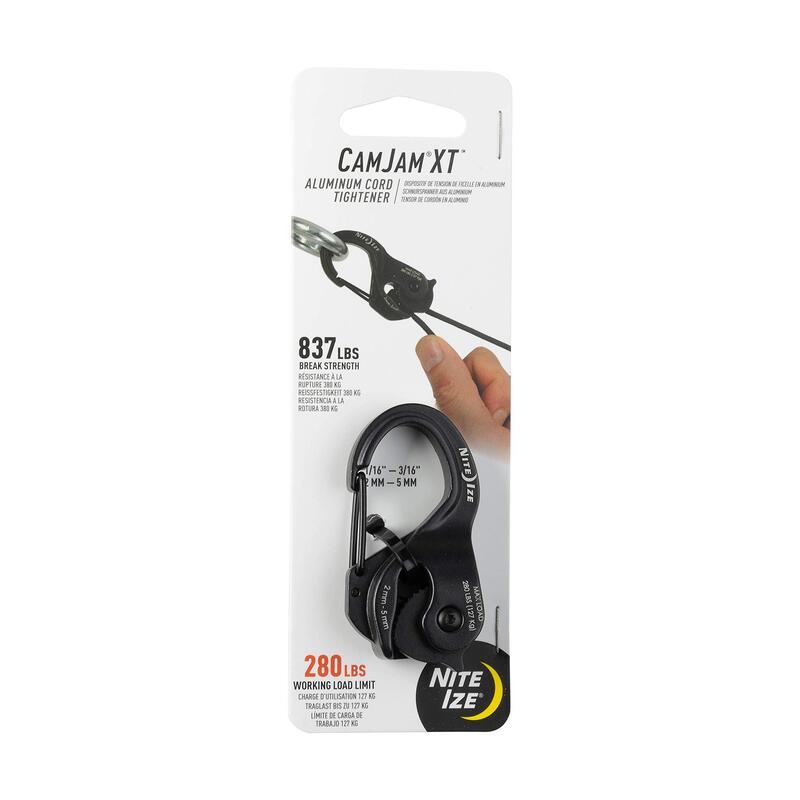 Nite Ize CamJam XT Aluminum Rope Tightener - Adjustable Rope Tightener Carabiner - Hiking & Camping Gear Essentials - Helps Tie Down Gear & Tents Cord Tightener