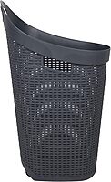 MIND READER 60L Rolling Laundry Hamper, Wicker-Style Plastic, Wheels