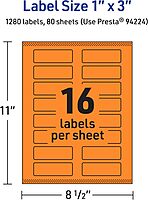AVERY Printable Rectangle Labels, Sure Feed Technology, 1" x 3", Bright Orange, Print-to-The-Edge