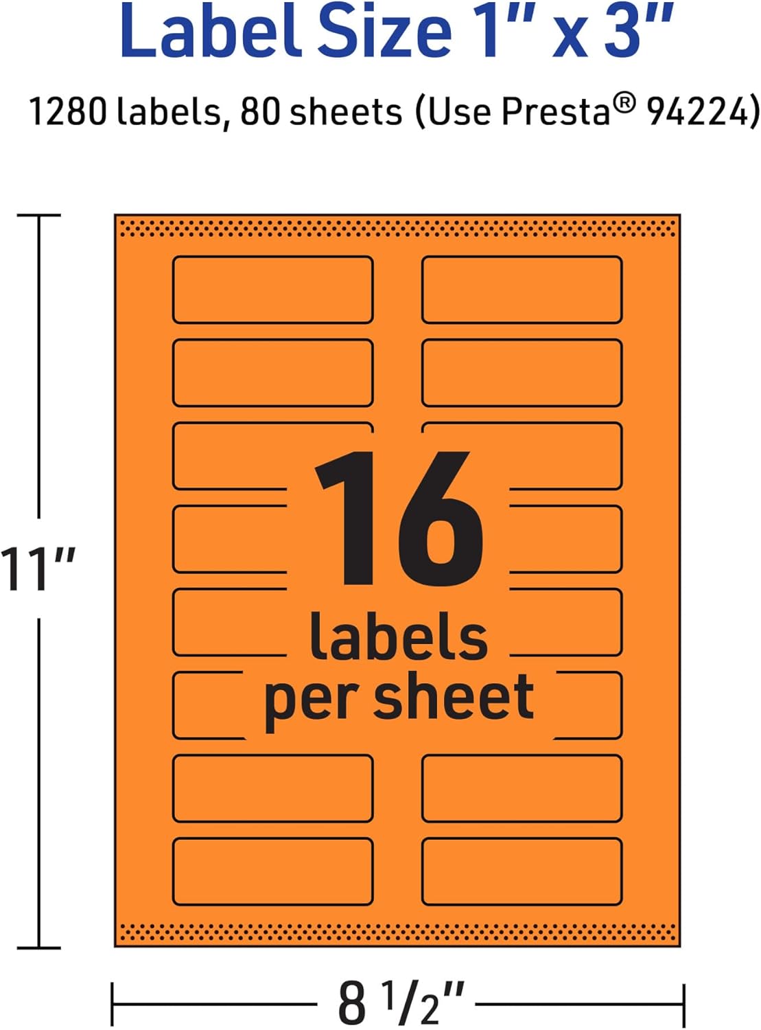 AVERY Printable Rectangle Labels, Sure Feed Technology, 1" x 3", Bright Orange, Print-to-The-Edge
