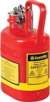 Justrite 14160 1 Gallon, 4 5/8" x 7 5/8" x 12 3/4" Size Type I Red Oval Polyethylene Safety Can with Stainless Steel Hard