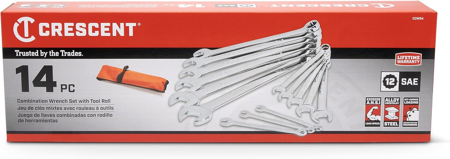 Crescent 14 Piece 12 Point SAE Combination Wrench Set with Tool Roll - CCWS4