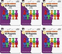 Charles Leonard Push Pin Style Super Strong Strength Magnets, 3/4in x 3/4in, Assorted Colors, 10 Magnets Per Pack