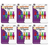 Charles Leonard Push Pin Style Super Strong Strength Magnets, 3/4in x 3/4in, Assorted Colors, 10 Magnets Per Pack