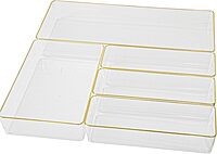 MARTHA STEWART Kerry Plastic Stackable Office Desk Drawer Organizers with Gold Trim