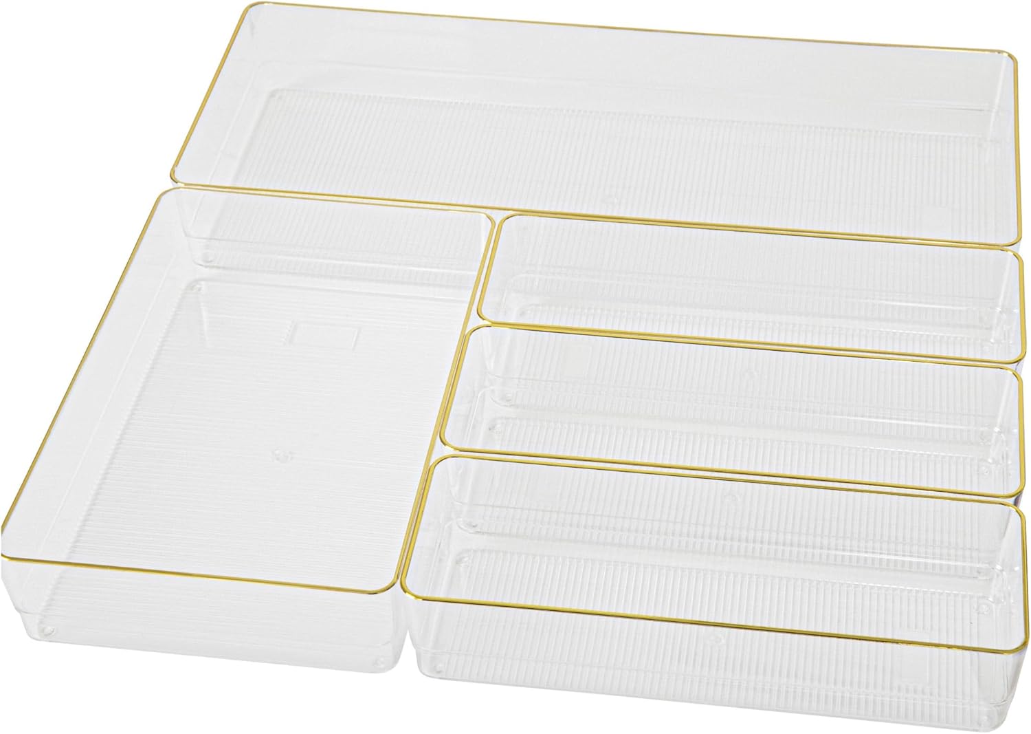 MARTHA STEWART Kerry Plastic Stackable Office Desk Drawer Organizers with Gold Trim