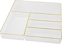 MARTHA STEWART Kerry Plastic Stackable Office Desk Drawer Organizers with Gold Trim