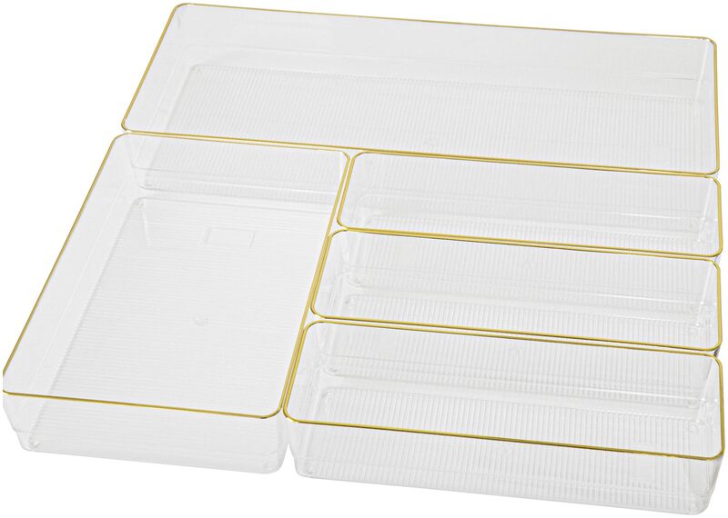 MARTHA STEWART Kerry Plastic Stackable Office Desk Drawer Organizers with Gold Trim