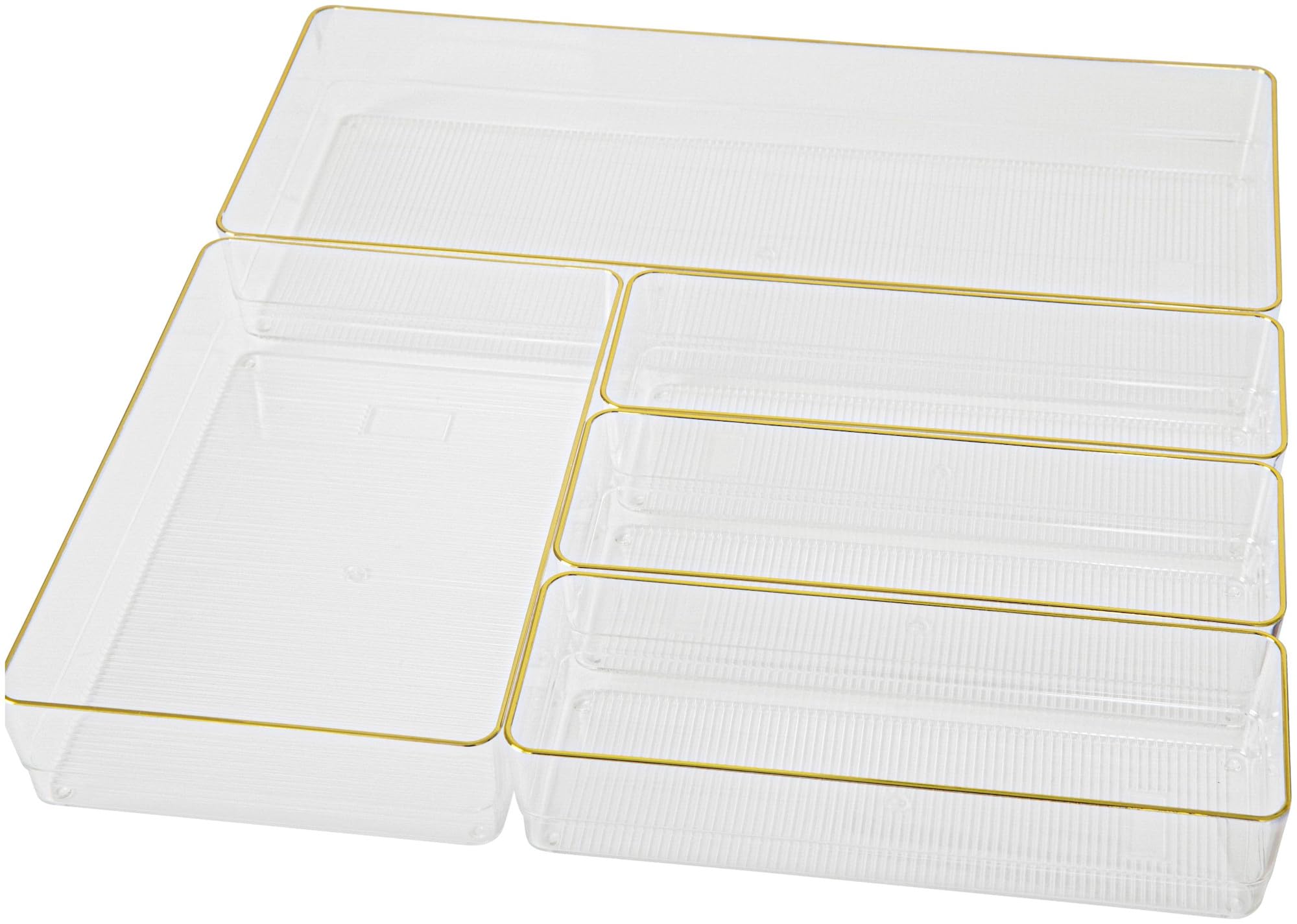 MARTHA STEWART Kerry Plastic Stackable Office Desk Drawer Organizers with Gold Trim