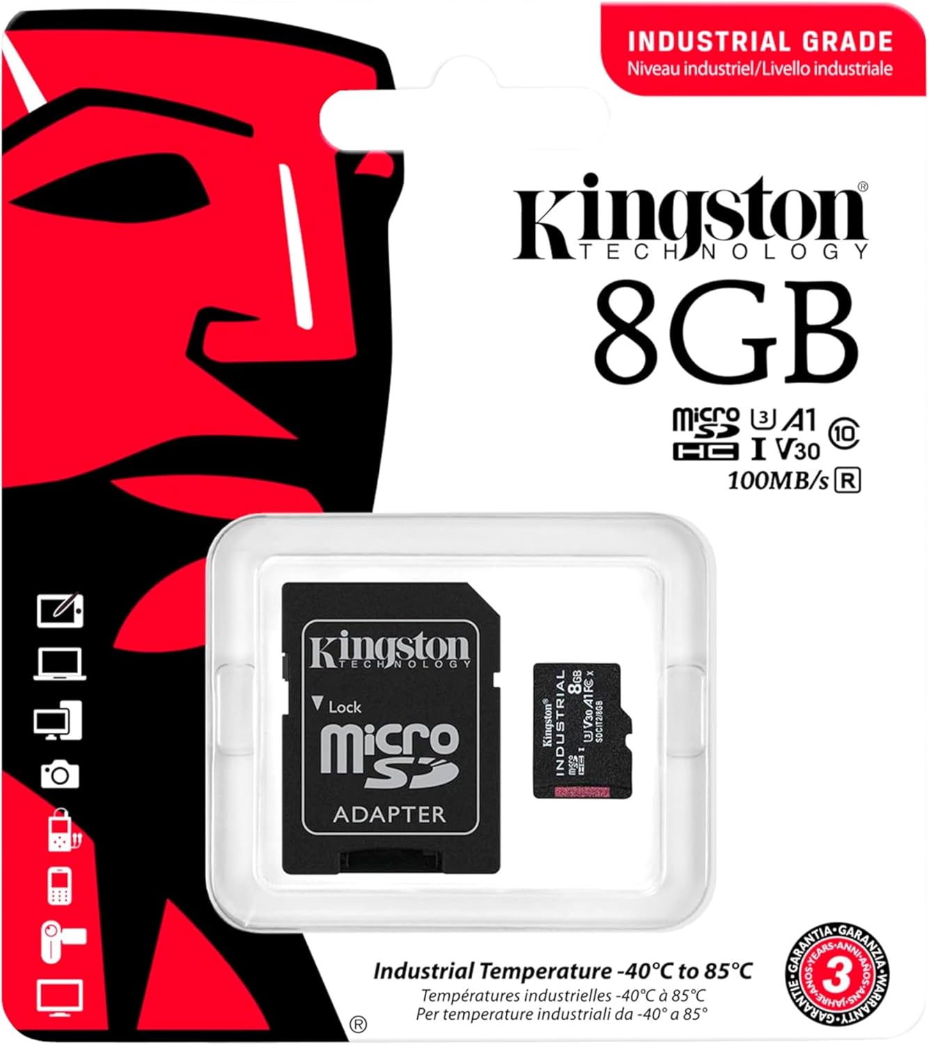 Kingston Industrial 8GB microSDHC C10 A1 pSLC Card + SD Adapter SDCIT2/8GB 1 Count (Pack of 1)