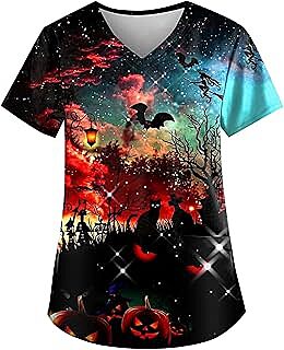 Scrub Tops Mujeres Halloween Estampado 2025 Scrub Tops Mujeres Halloween Estampado 2025