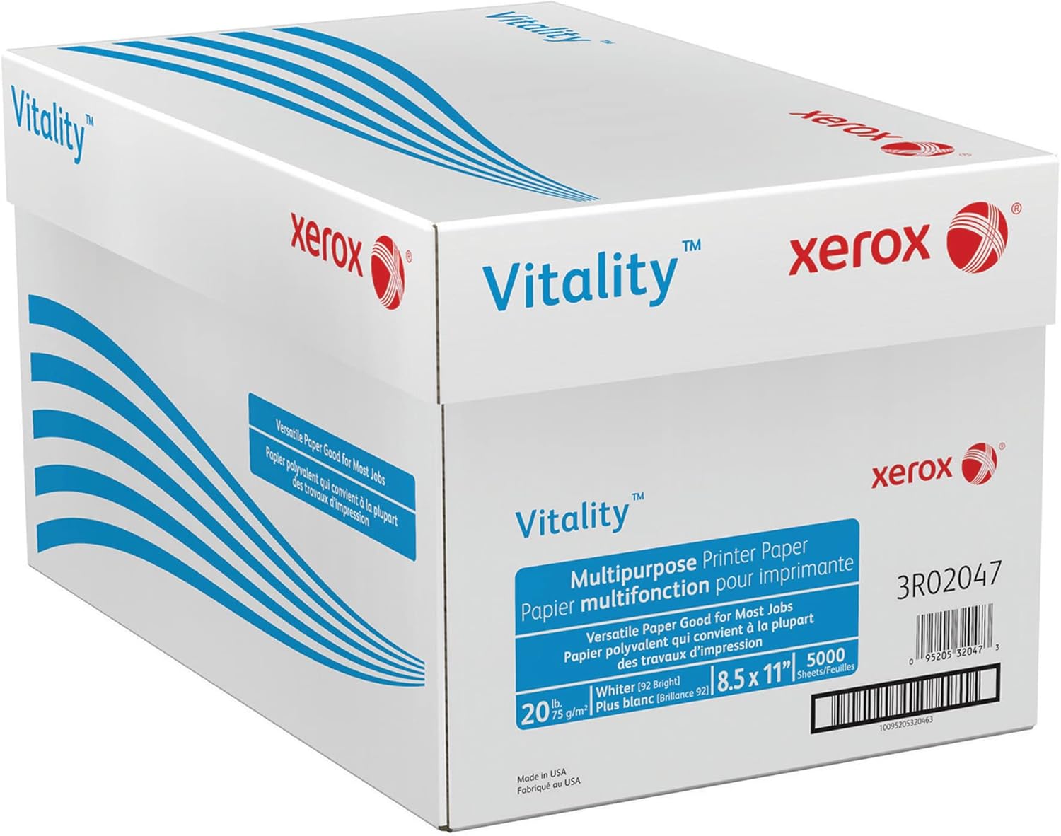 Xerox Vitality Multi-Use Printer & Copy Paper, 10 Reams, White, Letter (8.5in x 11in), 5000 Sheets Per Case, 20 Lb