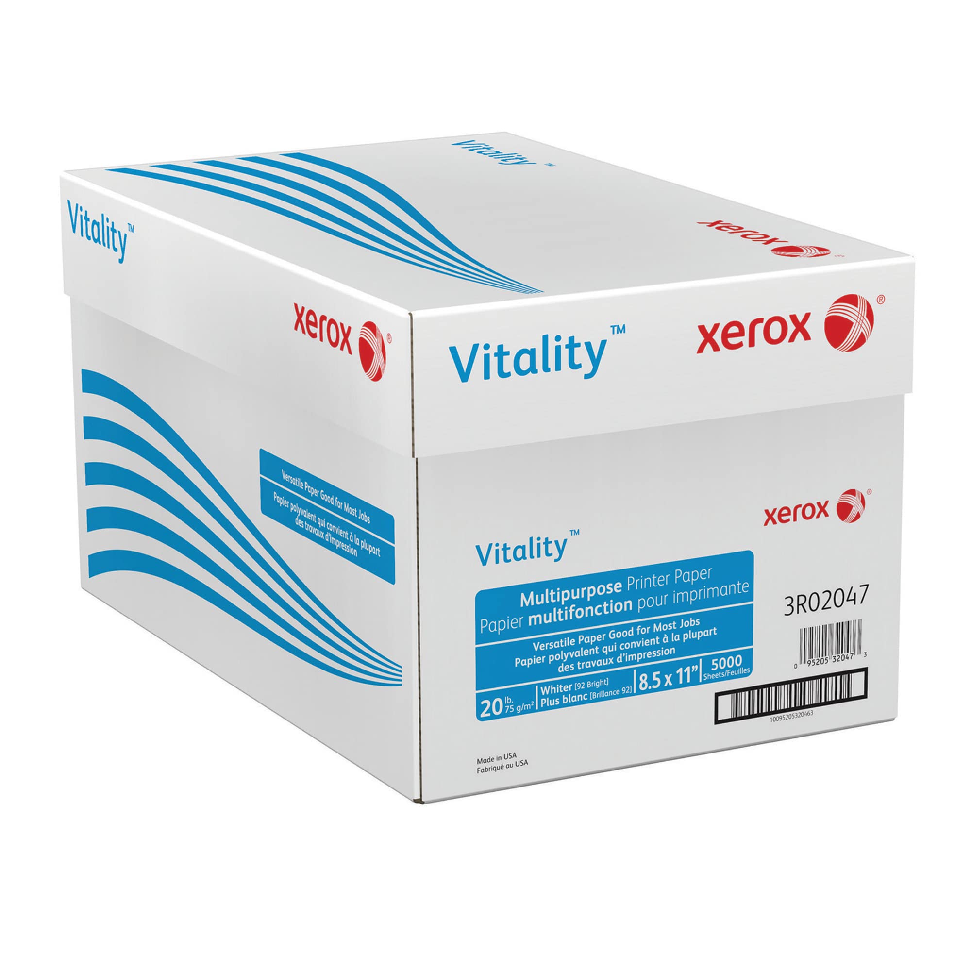Xerox Vitality Multi-Use Printer & Copy Paper, 10 Reams, White, Letter (8.5in x 11in), 5000 Sheets Per Case, 20 Lb