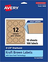 Avery Kraft Brown Starburst Labels, Sure Feed Technology, 2.25" Print-to-The-Edge, Laser/Inkjet Printable