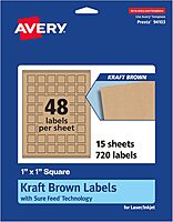 Avery Kraft Brown Square Labels, Sure Feed Technology, 1" x 1"