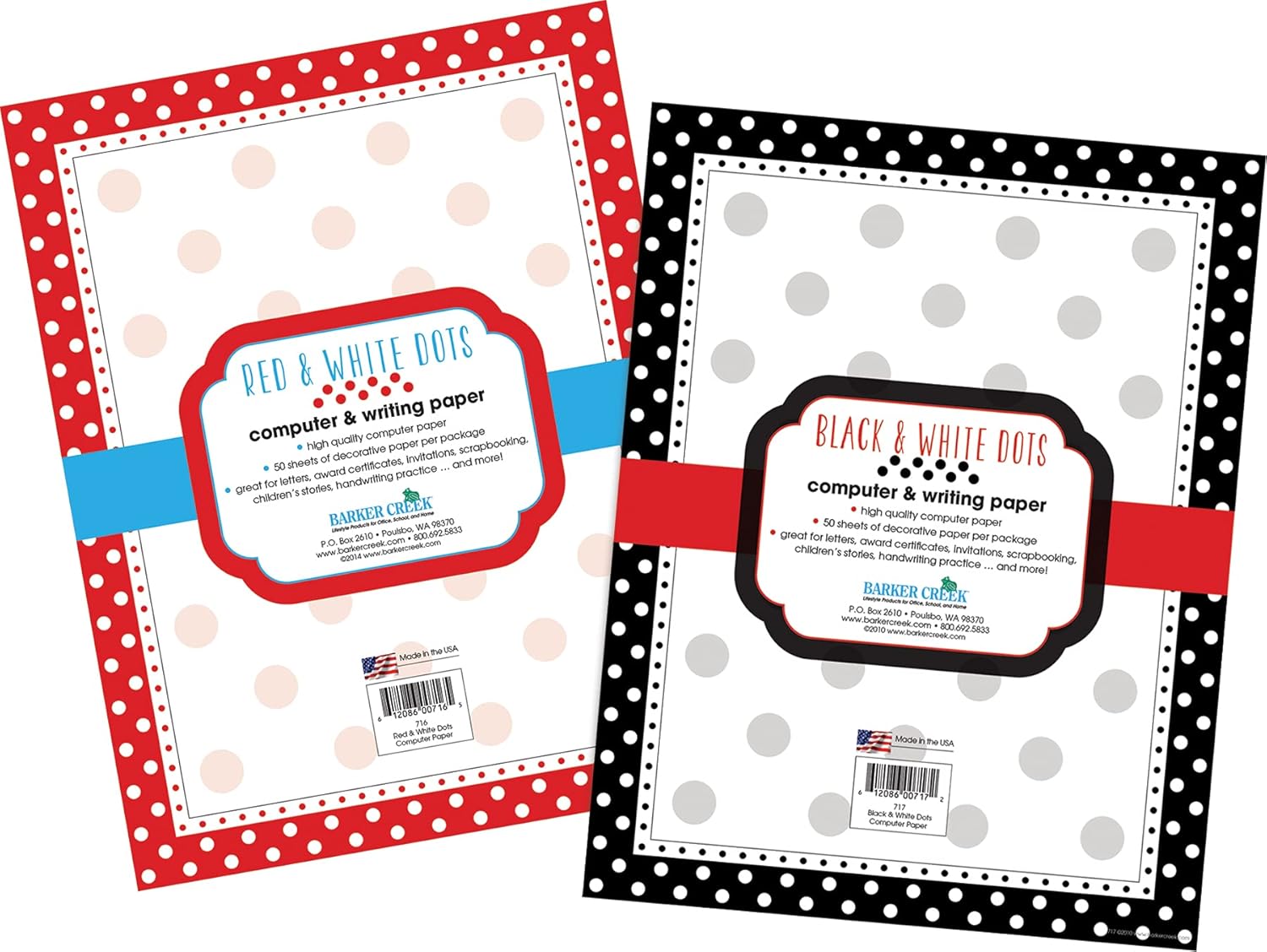 Barker Creek Designer Computer Paper 100 Sheet Set, Dots, Multi-Design, 50 Sheets of Red Dot and 50 Sheets of Black Dot