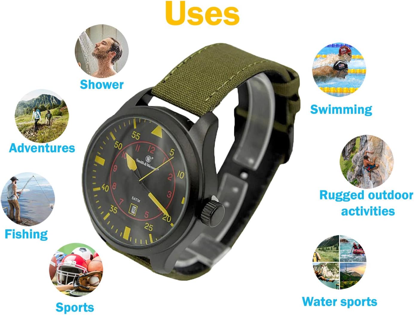 Smith & Wesson Men's N.A.T.O. Watch, 5ATM, Japanese Movement, Stainless Steel, Water Resistant, Tactical Watch