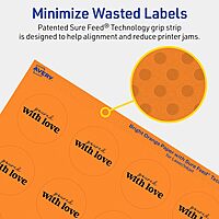 Avery Printable Round Labels, Sure Feed Technology, 1-5/8" Diameter, Bright Orange, Print-to-the-Edge, Laser/Inkjet