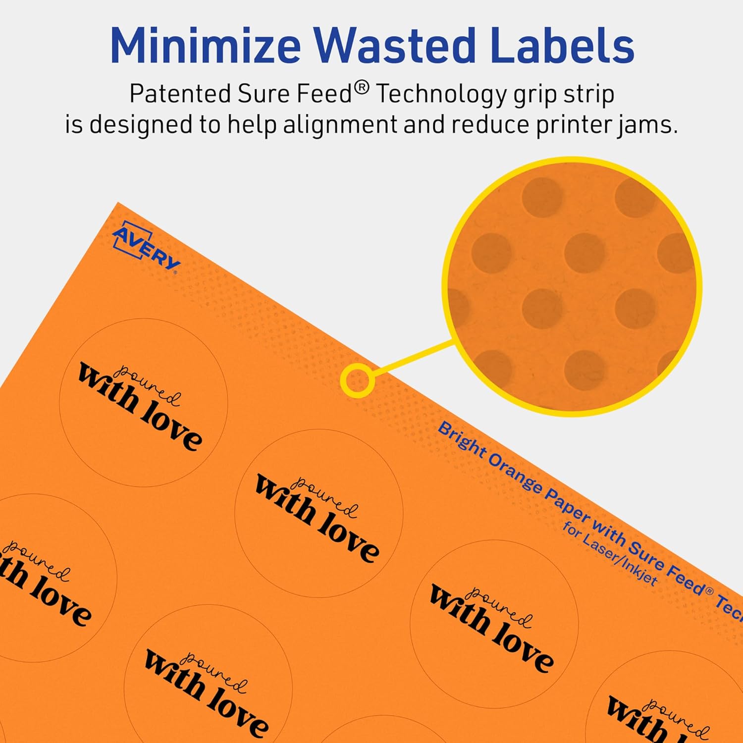 Avery Printable Round Labels, Sure Feed Technology, 1-5/8" Diameter, Bright Orange, Print-to-the-Edge, Laser/Inkjet