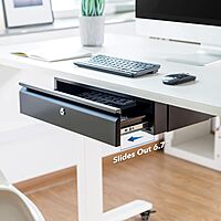 Mount-It! Under Desk Pull-Out Drawer with Lock and 2 Keys Included | Office Storage Organizer | Mounts to Desktops Tables and Workbenches Over 0.71 Inches Thick | Matte Black Lockable