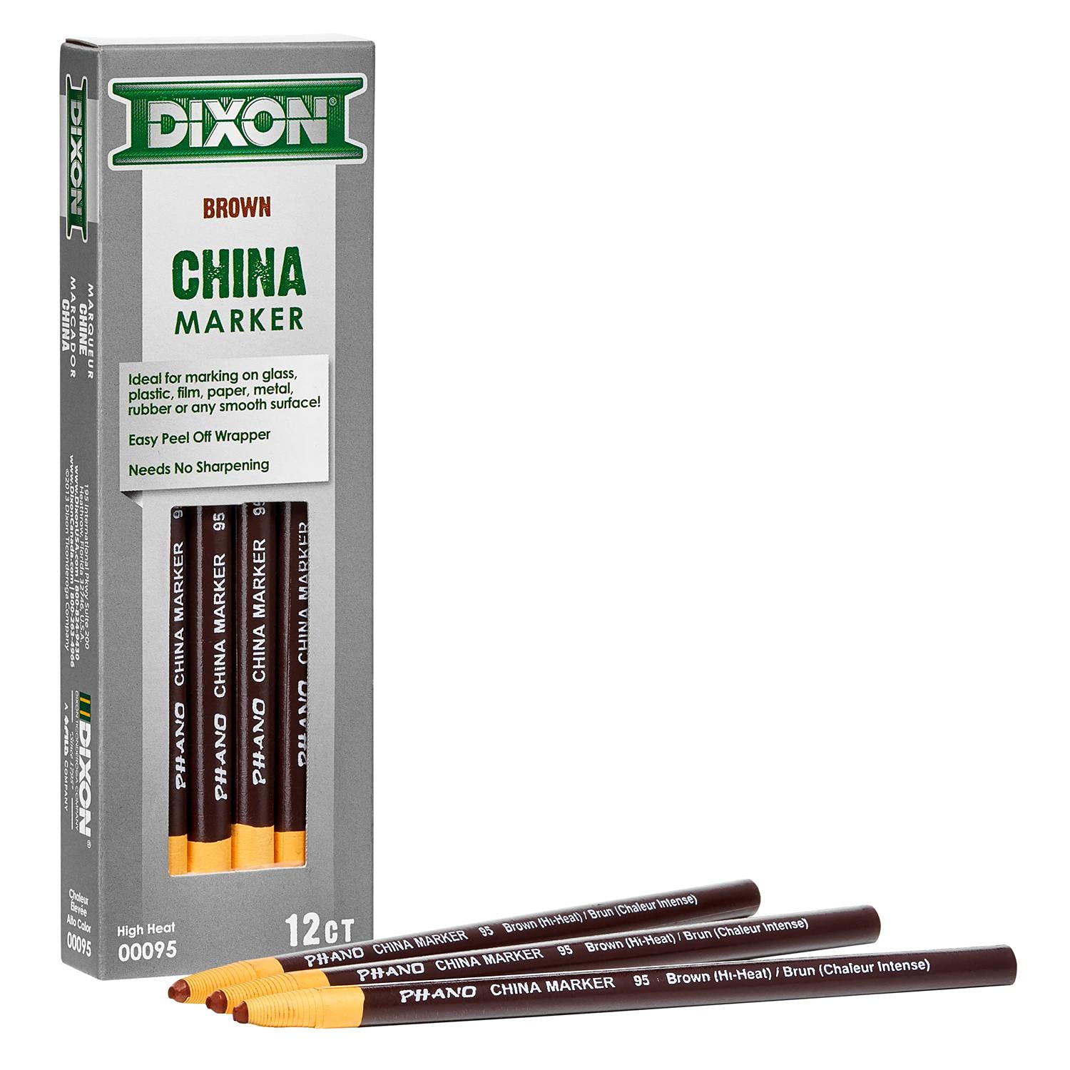 DIXON Industrial Phano Peel-Off China Marker Pencils, High Heat, Brown, 1 (00095)(Pack of 1) 12 Count (Pack of 1) Brown