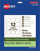 Avery EcoFriendly Matte White Recycled Rectangle Labels, 1-13/16" x 2-3/16", Print-to-The-Edge, Matte White Labels, Permanent Adhesive, Laser/Inkjet Printable, 120 Total 120 labels